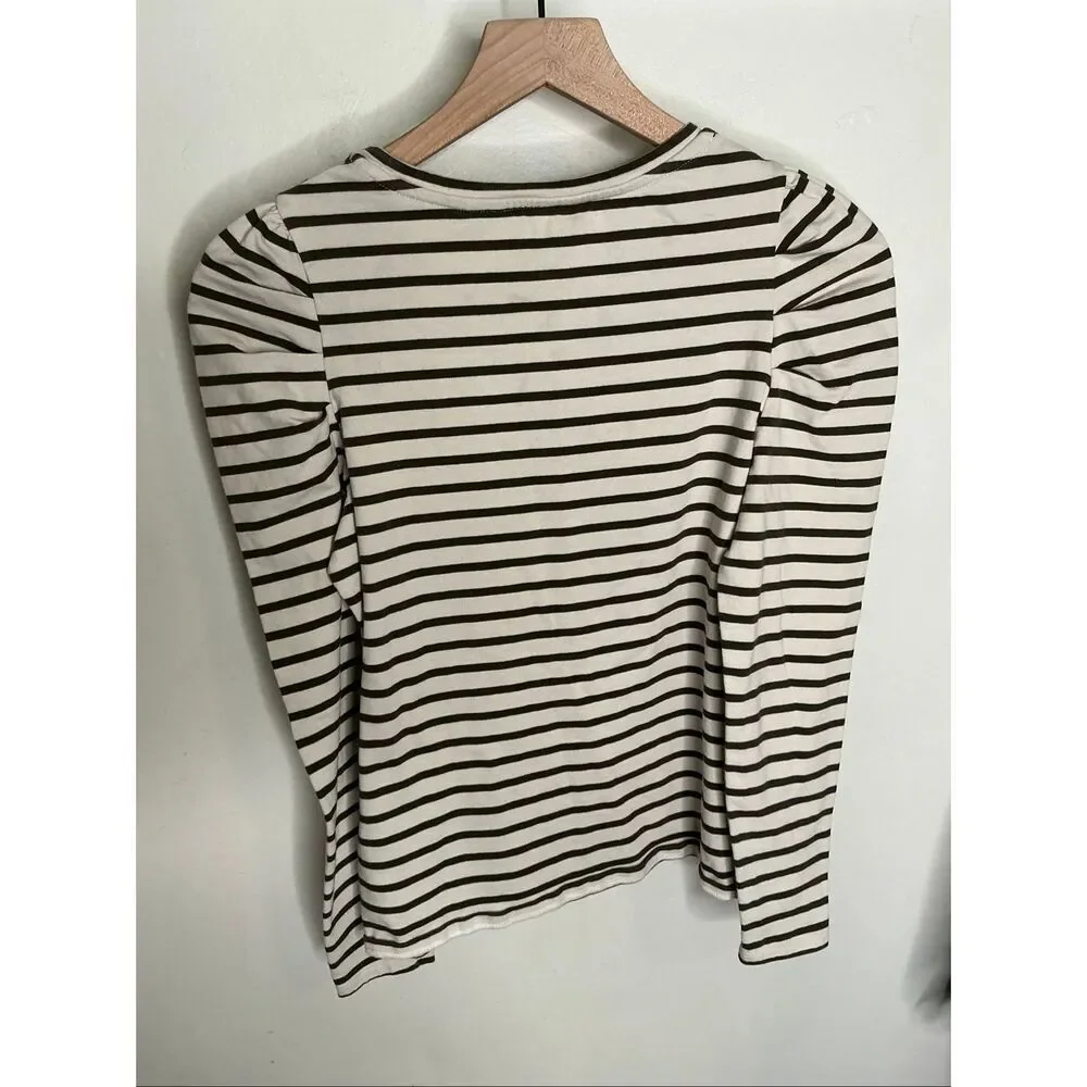 Boden Imogene Breton Stripe Top | White and Green in 6